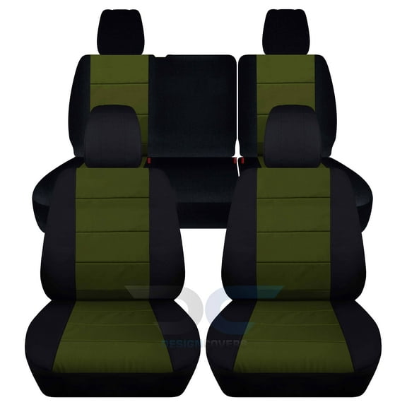 T291-Designcovers Fits 2013-2018 Jeep Wrangler JK 4-Door Cotton Seat Covers:Black and Hunter Green - Front & Rear Split Bench