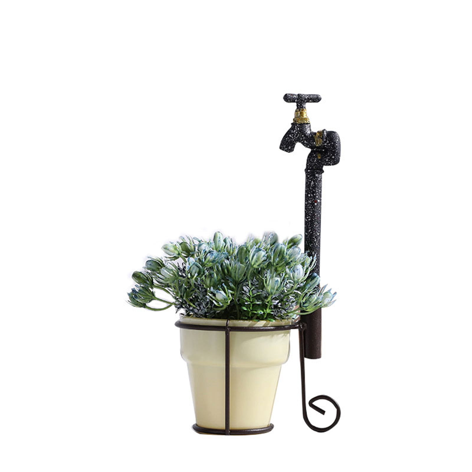 Rustic Faucet & Spigot Knob Metal Gray 2 Bucket Garden Flower Pot Planter Stake 