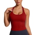 thumbnail image 3 of Huowey Women'S Camisole Tank Top Sleeveless Halter Neck Solid Color Slim Fit Fashionable Casual Trendy Crop Top Summer Basic Lightweight Breathable Tight Cami Tee Shirts,Red,L, 3 of 4