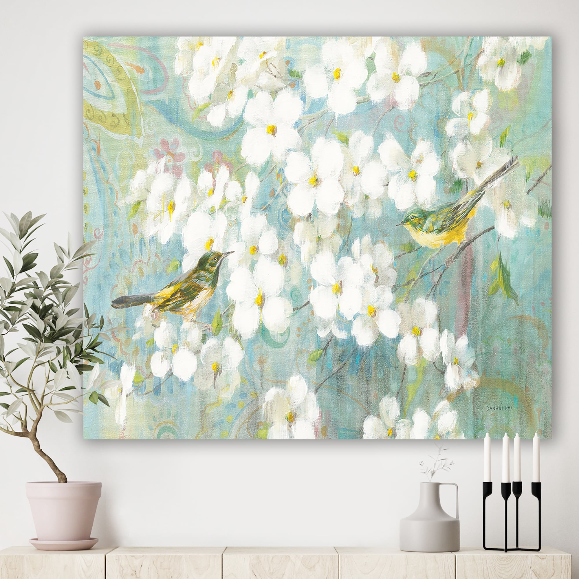 Designart 'Birds on Blossom' Traditional gallery-wrapped Canvas