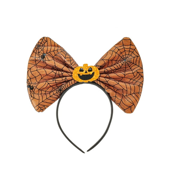 Way to Celebrate Halloween Headband with Oversized Bow, Orange, Glitter Pumpkin, 1 Piece
