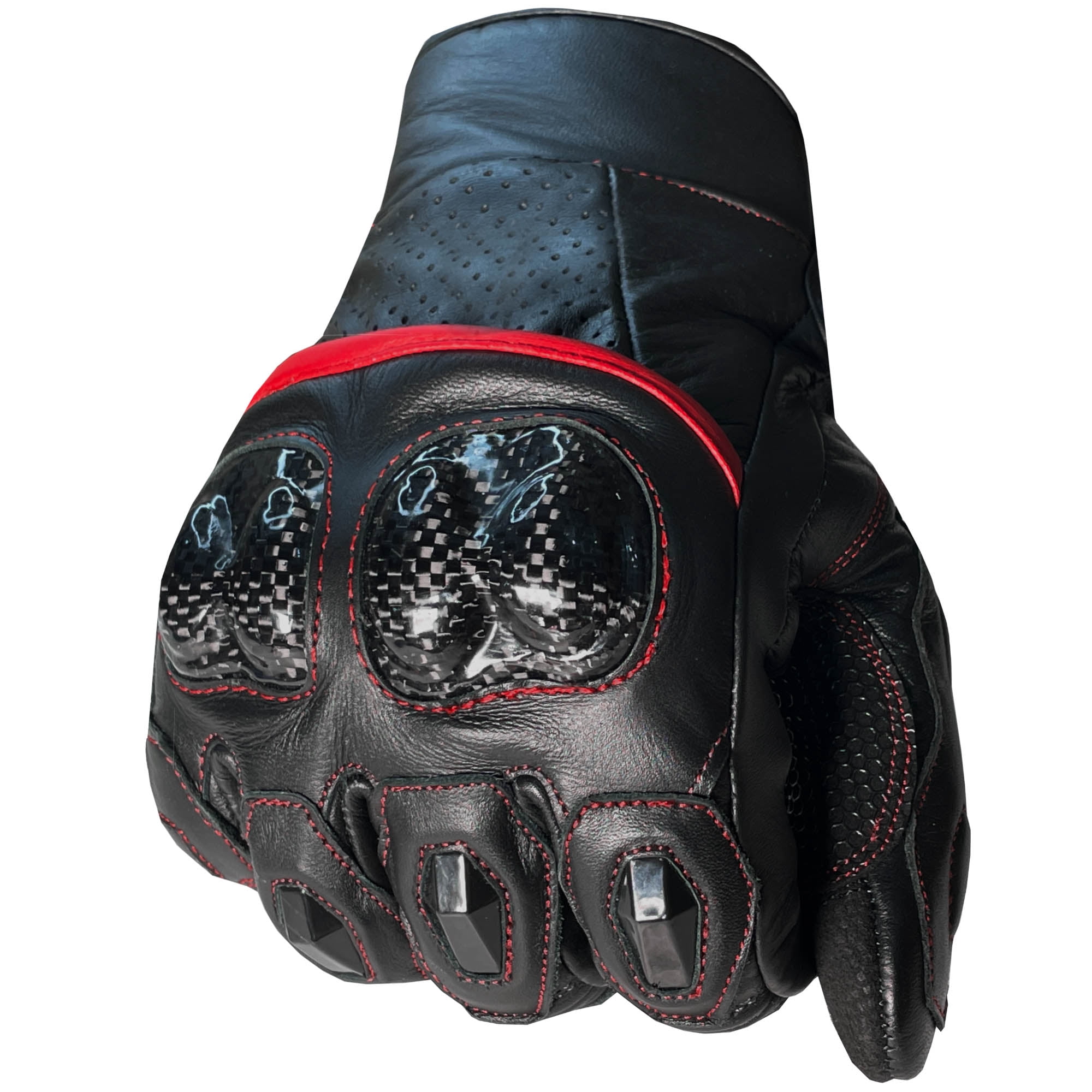 Men's Premium Leather Motorcycle Cruising Street Palm Sliders Biker Gloves Black Red S