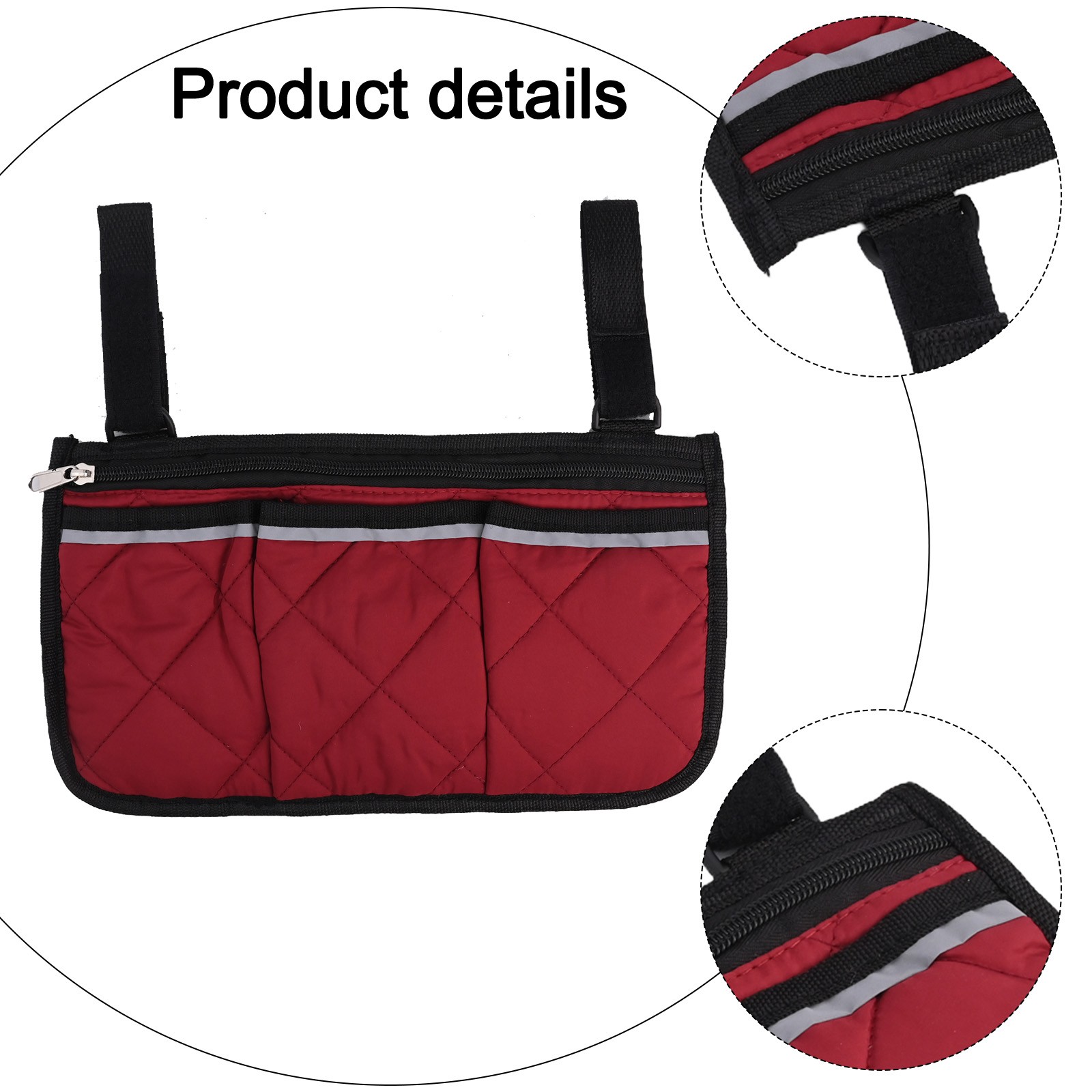 Sac D'accoudoir Pour Chaise Camping - Poches Multiples Et Bandes Réfléchissantes - Pour Fauteuil Roulant Et Randonnée