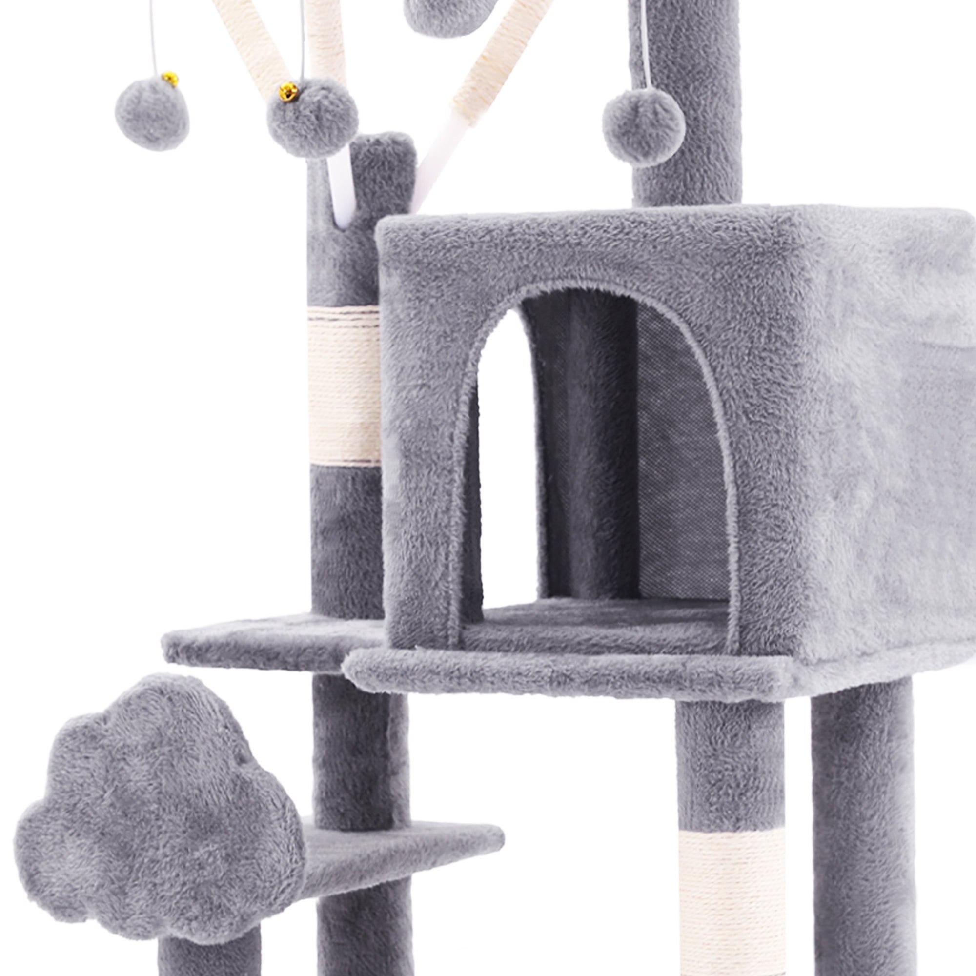Uforic 44" Cat Tree Tower with Scratch Posts, Condo, Hammock & Toys, Light Gray