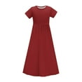 thumbnail image 3 of Girl's Short Sleeve Maxi Dress, Tween Loose Casual Long A-Line Flowy Summer Beach Dress with Pockets Kids off Shoulder Dress Wine 5Y, 3 of 8