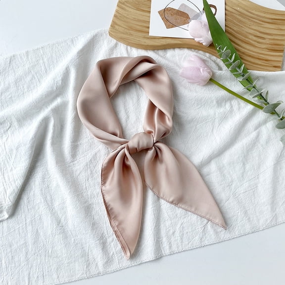 Scarf Square Ribbon Neck Scarf Satin Scarf Handkerchief for Halloween Retro Women Girls Costume Accessory Beige