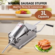Hakka 7 Lb/3 L Horizontal Sausage Stuffer, Stainless Steel 2-Speed Manual Meat Filler with 4 Stuffing Nozzle