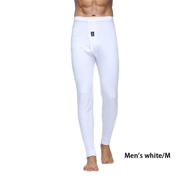 Man Thermal Underwear Pants Solid Color Comfortable Autumn Winter Full  Length Leggings School Inner Wear Warm Bottom Male Man White M