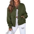 thumbnail image 3 of Womens Jacket Fall Winter Long Sleeve Stand Collar Shacket with Side Pocket Coat Army Green S, 3 of 8