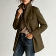 thumbnail image 6 of WIZUTIZ Women's Tweed Jacket Stand Collar Long Sleeve Coat with Shoulder Pads and Pockets for Fall Winter Formal, 6 of 9