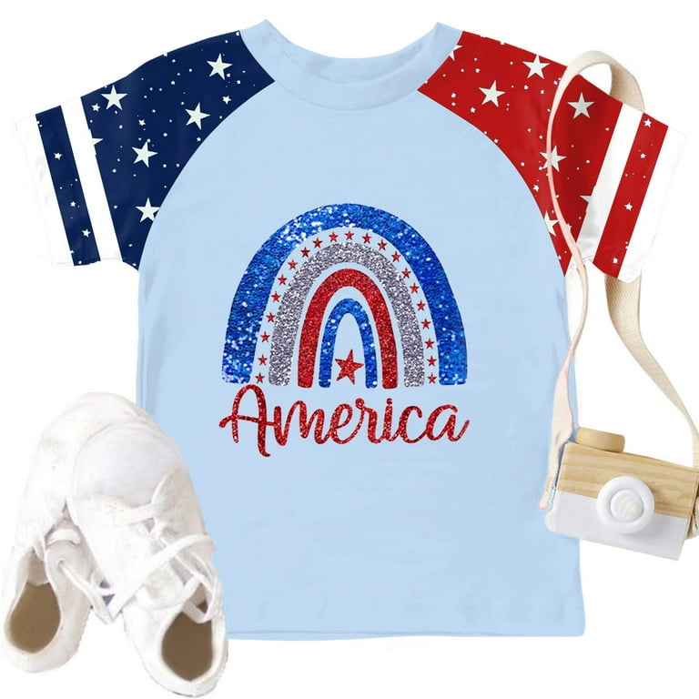 XADYUY Girls Tshirts Raglan Sleeve Patriotic T Shirt 4th Of July T