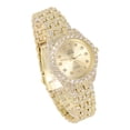 thumbnail image 2 of Elegant Women's 32mm Iced Diamond Watch - Shiny Sleek Dial with Sparkling Simulated Crystals - Adjustable Bling-ed Metal Band - Luxury Timepiece - 14k Gold Tone Finish, 2 of 5
