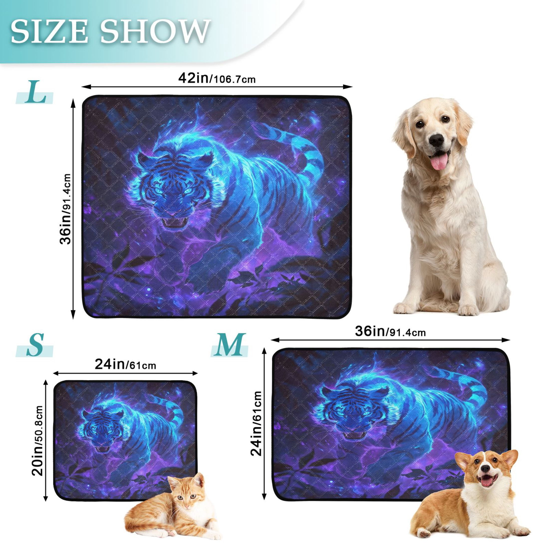 Qxltty Glowing Blue Tiger Cat litter Pads Pet Set of 2 Diaper Mats Center Anti-leakage Layer Absorbent Soft and Comfortable