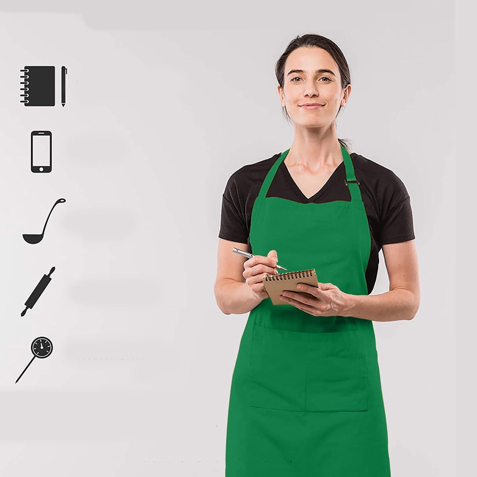 Lot De 2 Tabliers Chef Personnalisables Vert, 2 Poches, Usage Cuisine Barbecue Jardin Cafe Restaurant 92234556