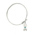 thumbnail image 2 of 6 1/4 inch Round Eye Hook Bangle Bracelet w/ Cancer Awareness medal charm w/ December Blue Swarovski Crystal, 2 of 3