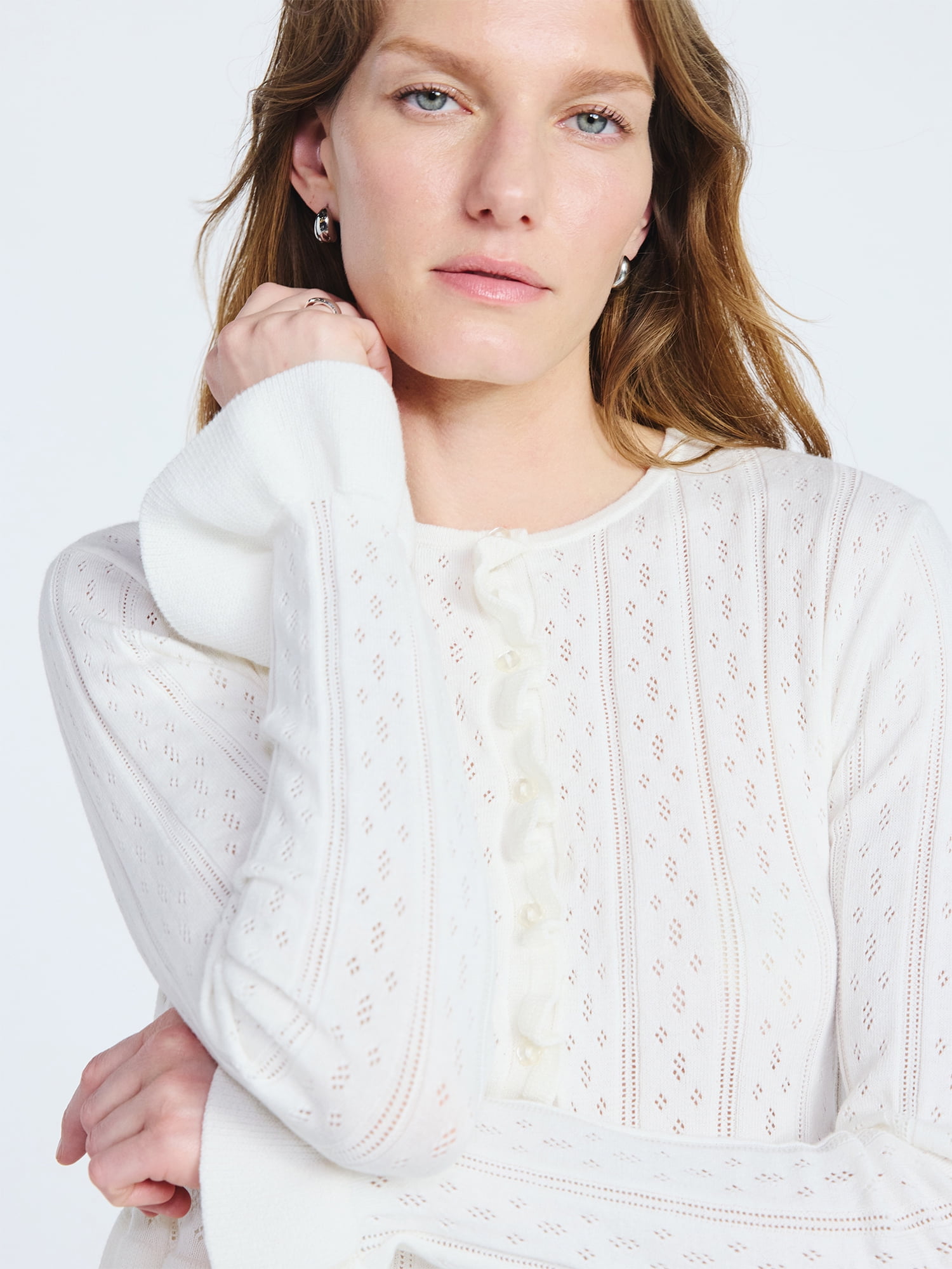 Scoop Women's and Women's Plus Peplum Ruffle Cardigan Sweater, Lightweight, Sizes XS-4X