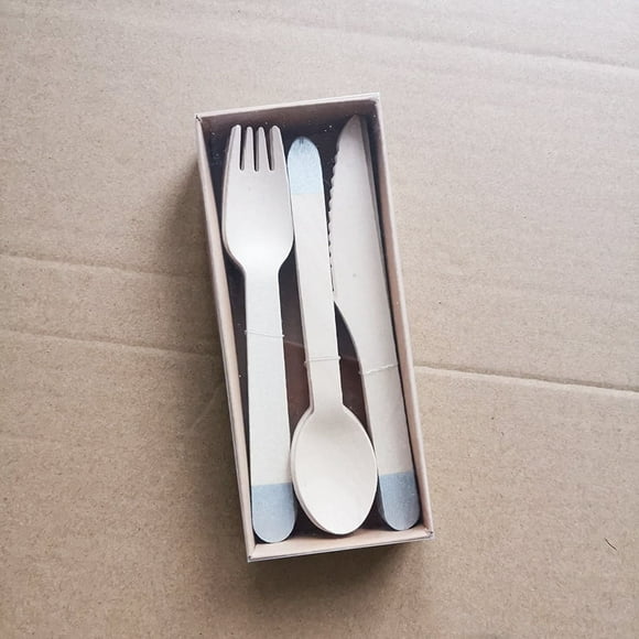 Zhuge 24pcs Disposable Cutlery Set -Biodegradable Picnic Outdoor Birch Cutlery Spoon Box-C