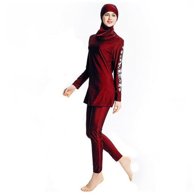 BKQCNKM Muslim Swimsuits for Women, Burkini Sets for Women, Full Body Swimsuit for Women, Hijab Swimsuits for Women, Full Body Rash Guard Women, Red 3XL