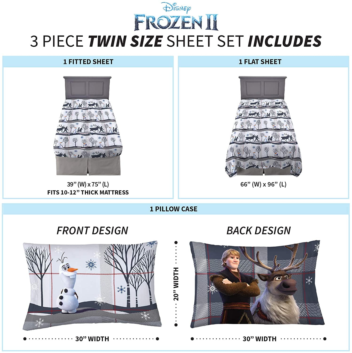 New Disney Frozen II Olaf Twill Forest Twin Sheet Flannel Bedding Set 3 Piece 