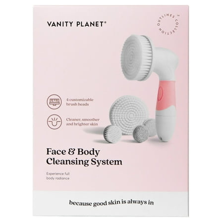 Vanity Planet Body Cleansing Brush, 3 Interchangeable Brushes, Water Resistant, Pucker-up Pink