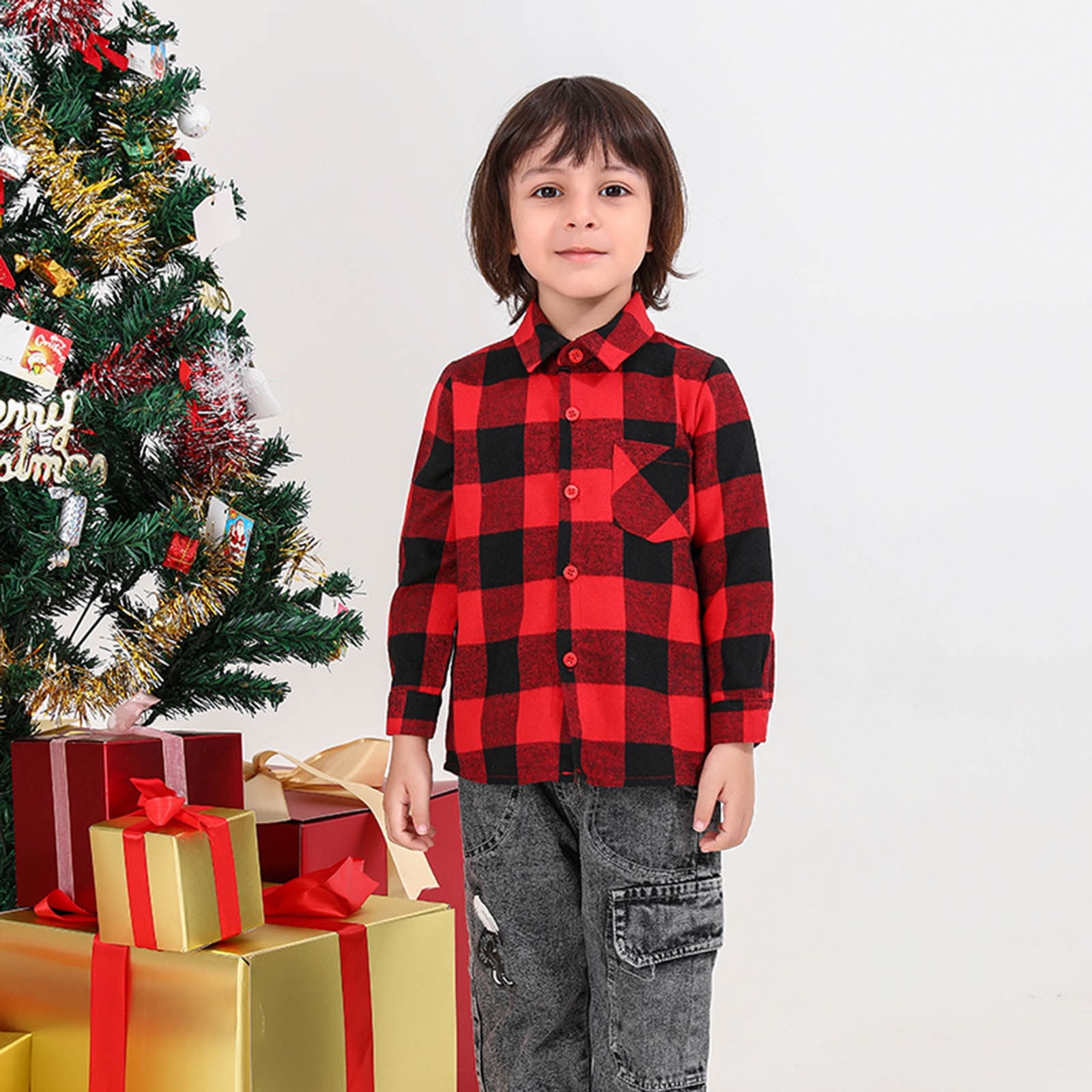 LSLJS Garcons Noel Mode Mignon Treillis Chemise Top Manches Family Parent Enfant Porter Garcon Noel Pajamas pour Adultes et Enfants Noel Vetements de Nuit Mis en Liquidation Walmart