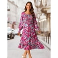 thumbnail image 4 of DARING DIVA Floral Square Neck Smocked Midi Dress S Hot Pink, 4 of 8
