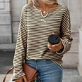 thumbnail image 5 of Lenpel Women's Long Sleeve Tops Trendy Notched V Neck Striped Textured Knit T Shirts Soft Casual Tees Loose Tunic Blouses(Brown,X-Large), 5 of 7
