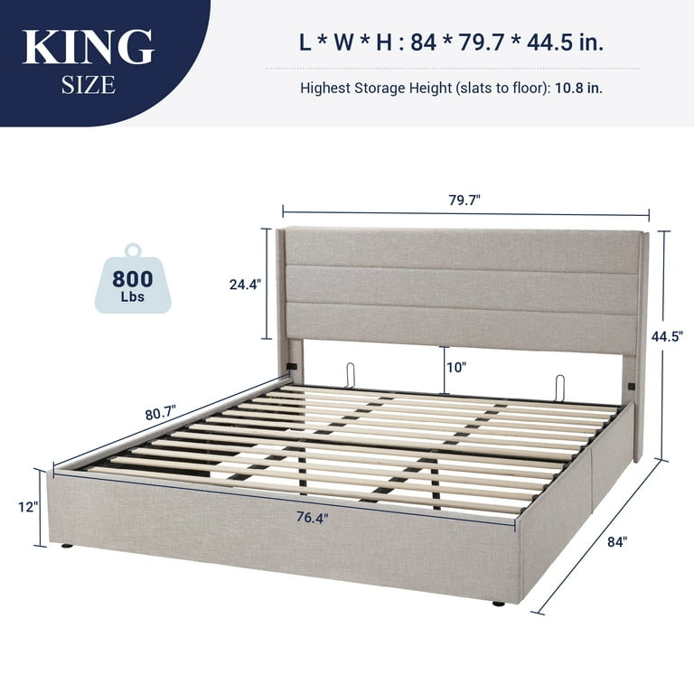 Allewie King Size Upholstered Fabric Lift Up Storage Bed