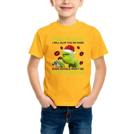 

Envmenst Kid s boys Short Sleeve T-Shirt Touch My Coffee Christmas Green Hair Monster Graphic Tee Babys Girls Unisex Casual Top