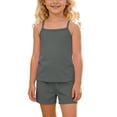 thumbnail image 3 of Tranfacy Girls 4-15Y Summer Solid Thin Spaghetti Strap Tank Top Shorts Casual Round Neck Matching Suits, 3 of 5
