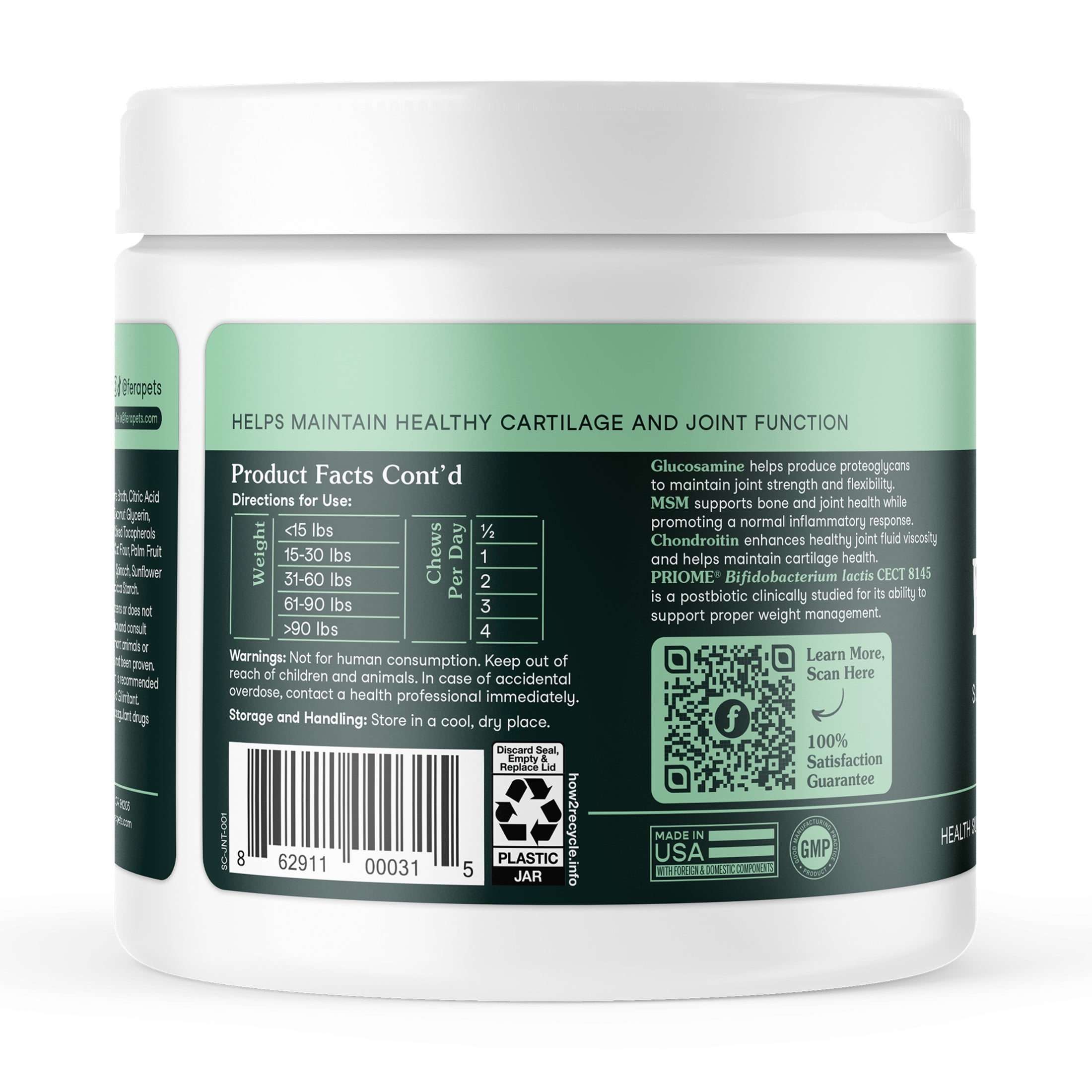 Fera Pets Dog Hip & Joint Supplement - With Turmeric & Glucosamine - Supports Mobility & Weight Management - 90 Soft Chews