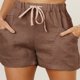 thumbnail image 3 of Pantalones cortos informales sueltos para mujer, pantalones cortos elásticos de cintura alta con cordón y bolsillos laterales, pantalones cortos informales de verano para mujer, 3 of 6
