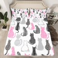 thumbnail image 2 of Homewish Cartoon Black Pink Cat Queen Sheet Sets, Chic Abstract Stripes Flat Sheet, Simple Fashion Artwork Queen Fitted Sheet, Lightweight Room Decor, 4pcs, 2 of 7