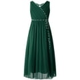 thumbnail image 5 of Aislor Kids Beaded Flower Girl Dress Sleeveless A-Line Princess Girls Birthday Wedding Pageant Party Army Green 6, 5 of 7