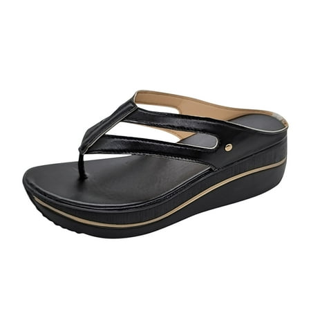 

Follure Girl women s casual shoes Women s Fashion Summer Slope Heel Platform Flip Flops Hollow Flip Flops Black 42