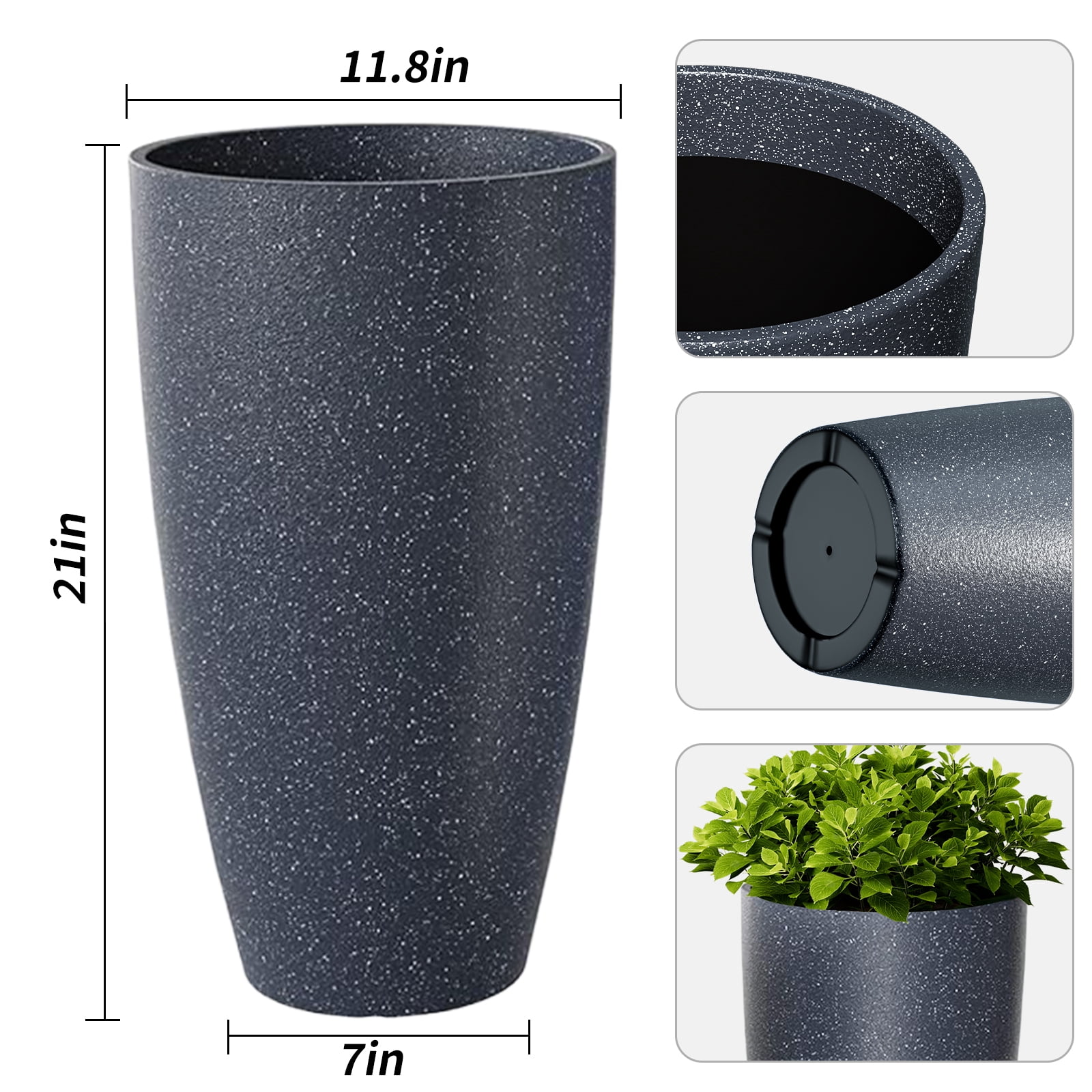 21 inch Tall Planters for Outdoor Plants Set of 2,Tall Plant Pots with Drainage Hole,Large Flower Pots for Indoor Front Porch Garden Home Patio,DarkGrey