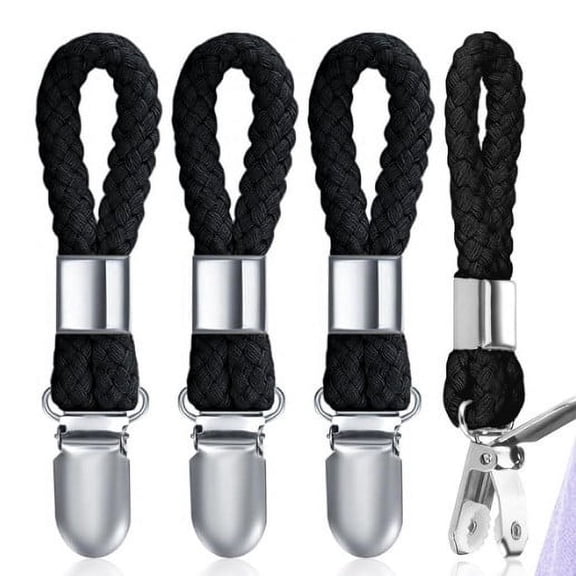 FOMIYES Bath Towel Clips, Black Cotton Rope and Metal, Easy Hanging, Secure Grip, for Storage, 6Pcs