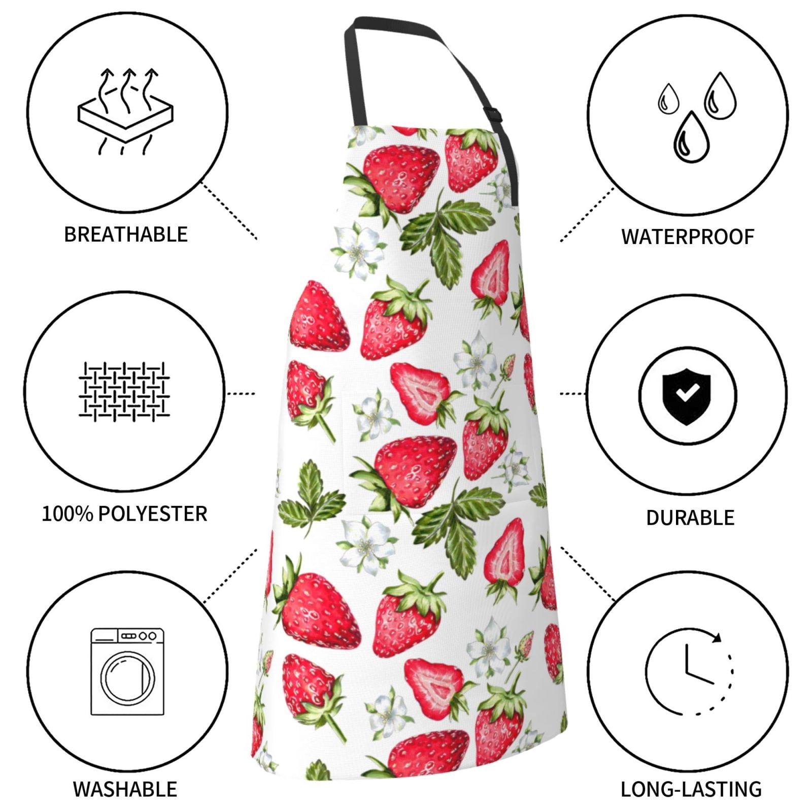 Kdxio Strawberry1 Apron with Pockets Adjustable Kitchen Aprons for Men Women Waterproof Aprons for Cooking,Drawing,Crafting, Baking Household Cleaning