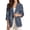 Blue Tropical Leaf, variant on Zebra Print Women's Faux Linen Blazer 3/4 Sleeve Lightweight Work Jacket with Pockets Spring Summer Cardigan Coat for Business Banquet, M