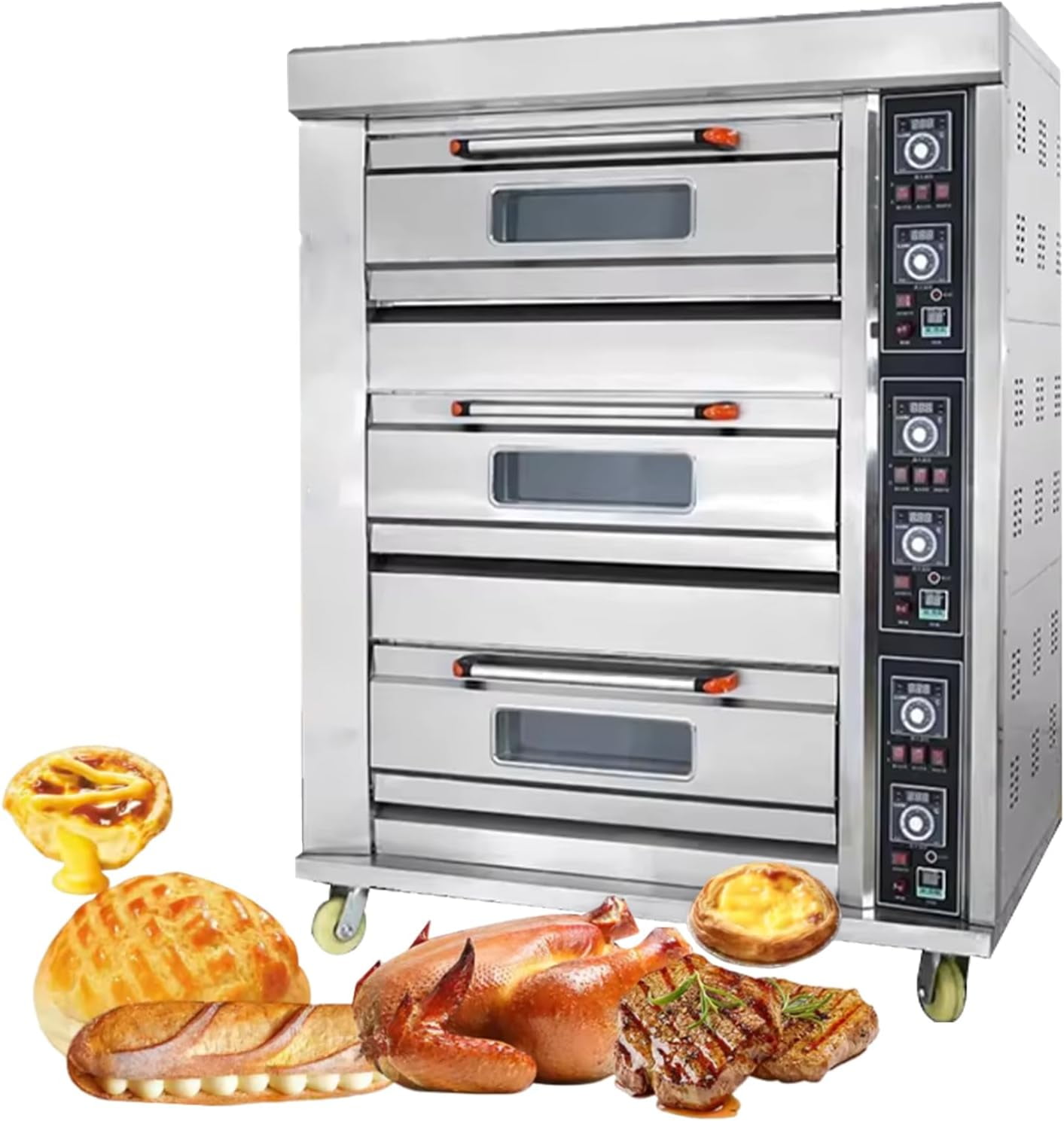 Commercial Pizza Oven Movable Bakery Baking Oven Stainless Steel 6 Tray 3 Layer 220V