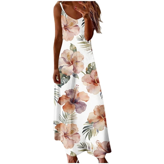 Kvture Maxi Dresses for Women Beach Summer Fashion Graphic Flowy Summer Long Dress Casual Loose Fit Maxi Dress White