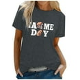 thumbnail image 1 of TSADFHJI T-Shirts pour Femmes Manches Courtes Col Rond Rugby Imprimé Lettre TTG Gris, 1 of 5