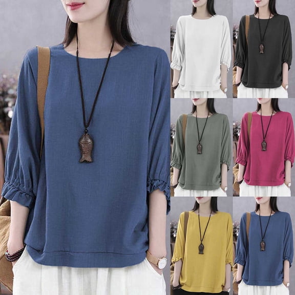 Ihhxva Tops for Women Loose Blouse Top Oversized Boho Shirt Ruched Sleeve Pullover Casual Flowy Tunic Summer Beach Vacation M-4XL