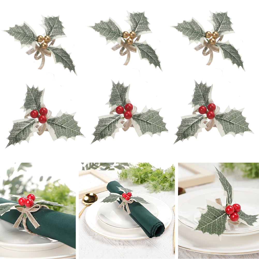 6Pcs Christmas Napkin Rings Holder Buckle Berry Napkin Rings