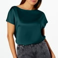 thumbnail image 2 of MIXUE Womens Summer Tops Solid Color Round Neck Short Sleeve Minimalist Fashion T Shirts Holiday Wear,Green,XL, 2 of 4