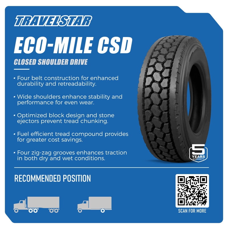 Travelstar Eco-Mile CSD All Season 11R24.5 149/146L H Commercial Tire 11/24.5(Tire Only)