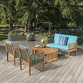 thumbnail image 2 of GDF Studio Navan Outdoor Acacia Wood 4 Seater Chat Set with Cushion, Teal and Brown, 2 of 7