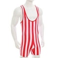 thumbnail image 5 of YiZYiF Mens One Piece Striped Wrestling Singlet Boxer Bodysuit Weight Lifting Surfing Swim Leotard Red&White L, 5 of 7