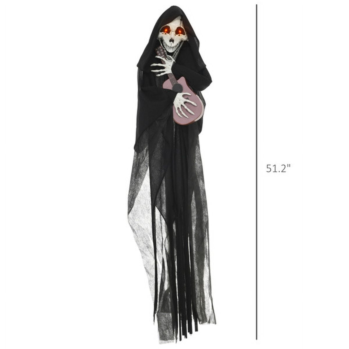 4.3FT Animated Halloween Grim Reaper Guitar Prop Sound Activated with Red Glowing Eyes