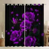 Manfei Romantic Purple Rose Curtains Pack of 2 (42x84 Each), Western Valentines Day Curtains Blackout, Teens Adult Men Women Bedroom Curtains, Window Curtains Bedroom Decor